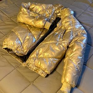 Gold metallic puffer coat